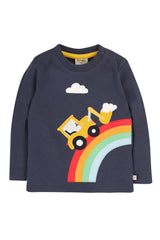 Frugi - ADVENTURE APPLIQUE TOP - INDIGO/RAINBOW TRACTOR