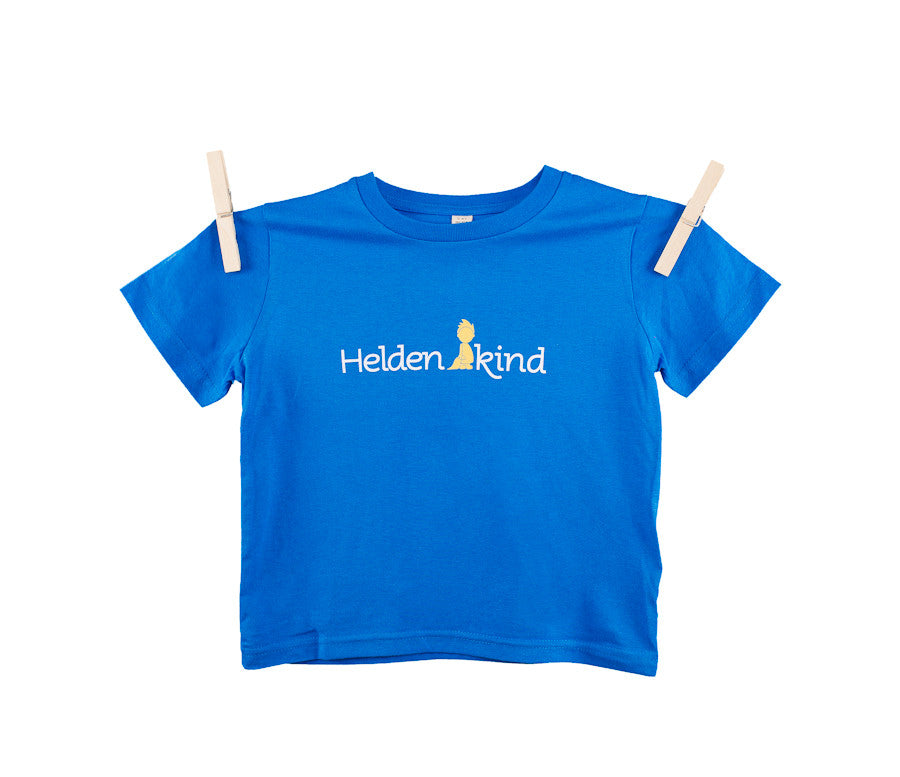 "Heldenkind" Kinder Shirt Kurzarm Blau Bio-Baumwolle