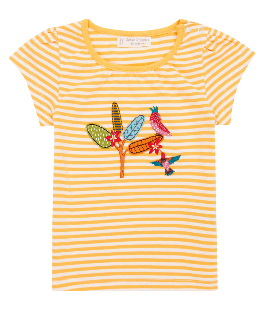 Sense Organics - GADA Shirt  Yellow Stripes - Bird Appliqué