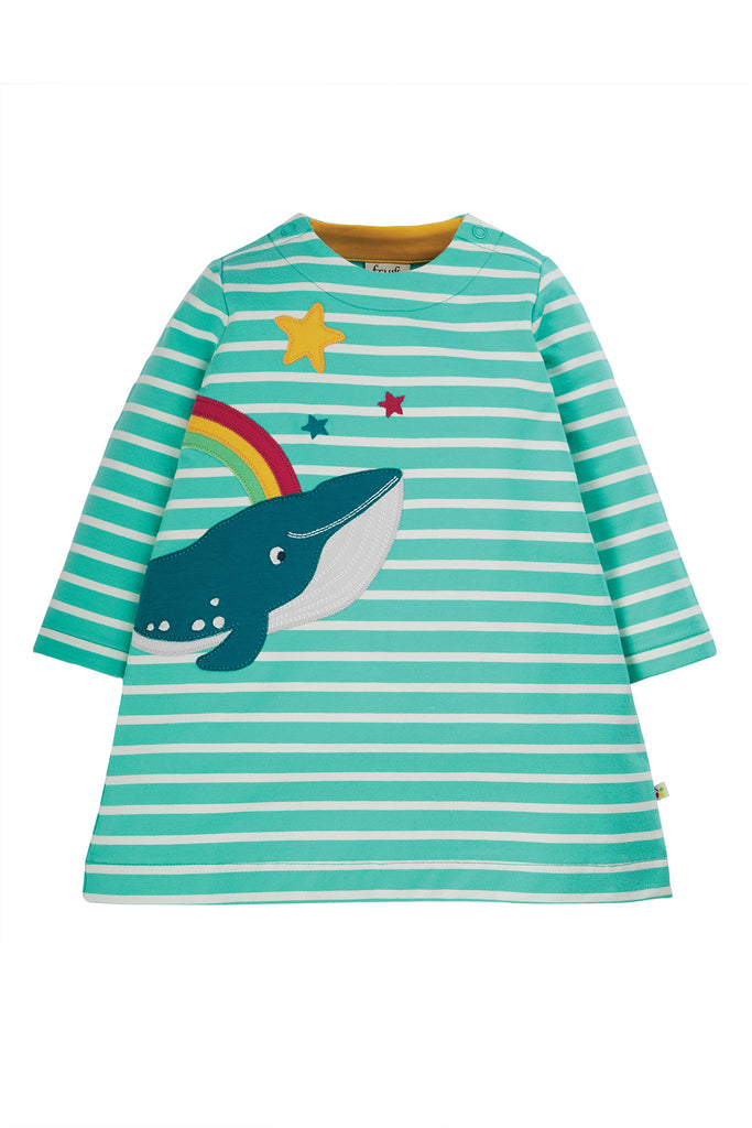 Frugi - Pacific Aqua Stripe Whale - Lyla Loopback Dress