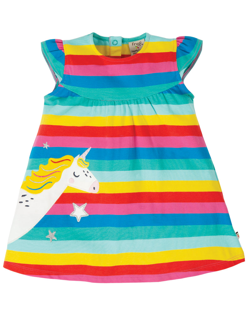 Frugi Flamingo multi Strip Kleid - Little Lola Dress GOTS zertifiziert