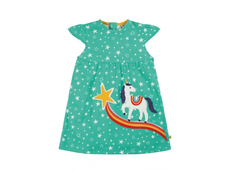 Frugi - Little Lola Dress -  Pacific Aqua Stars Unicorn