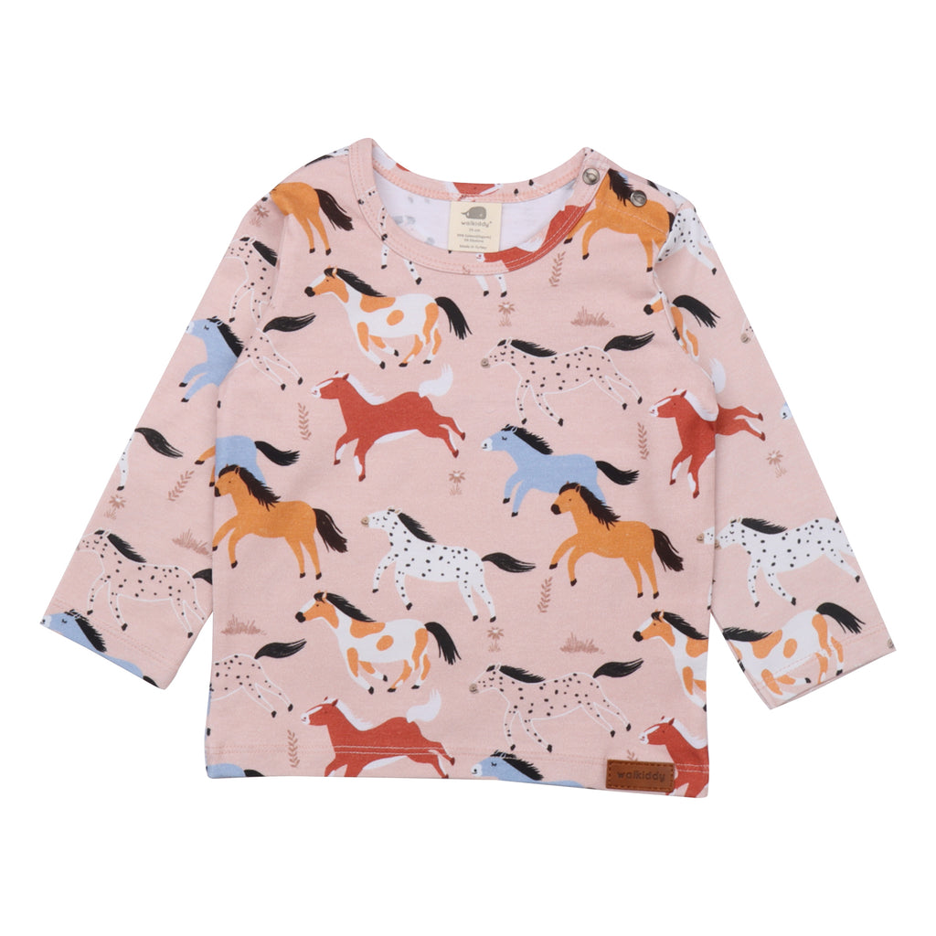 walkiddy - Langarm Shirt Baby Horses Rosa