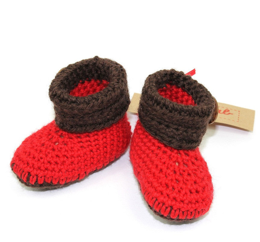 babyschuhe häkel design von yarncrab bei heldenkind rot braun