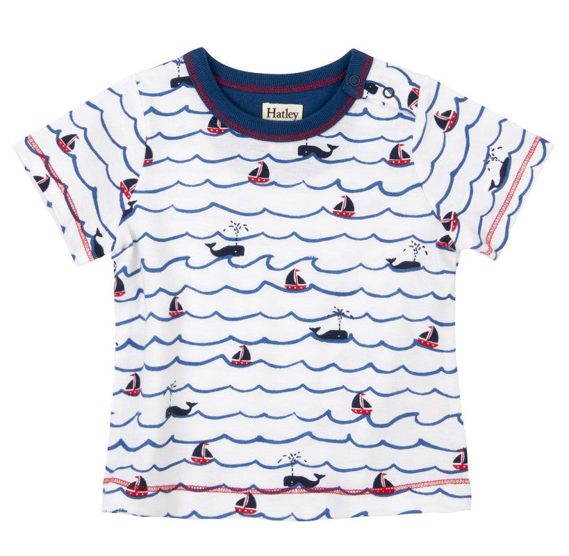 T-Shirt SAILING in weiß mit Booten und Walen