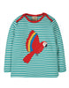 Frugi - Bobby Applique Top -  Jewel Fine Stripe Parakeet