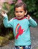 Frugi - Bobby Applique Top -  Jewel Fine Stripe Parakeet