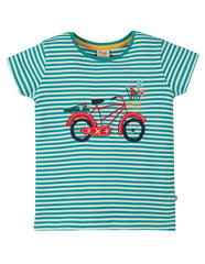 Frugi Camille Applique Tee -  Jewel Fine Stripe Bike