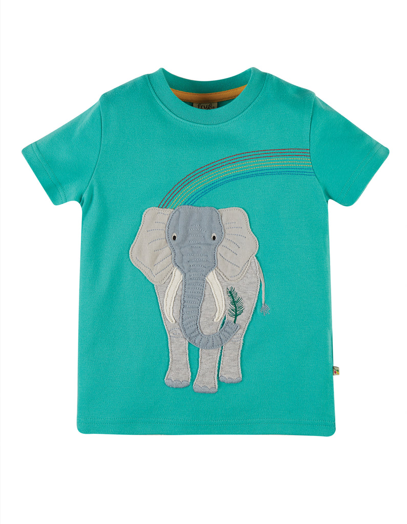 Frugi Carsen Applique T-shirt -  Pacific Aqua  Elephant