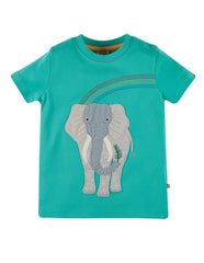 Frugi Carsen Applique T-shirt -  Pacific Aqua  Elephant