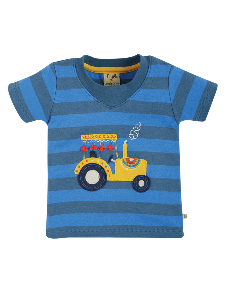 Frugi Easy On Tee -  Blue Stripe Tractor