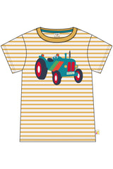 Frugi - Sid Applique T-shirt -  Bumblebee Stripe Tractor