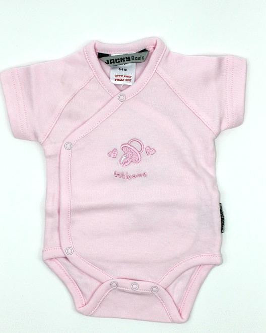 Baby wickelbody rosa mit stickerei schnuller von jacky bei heldenkind