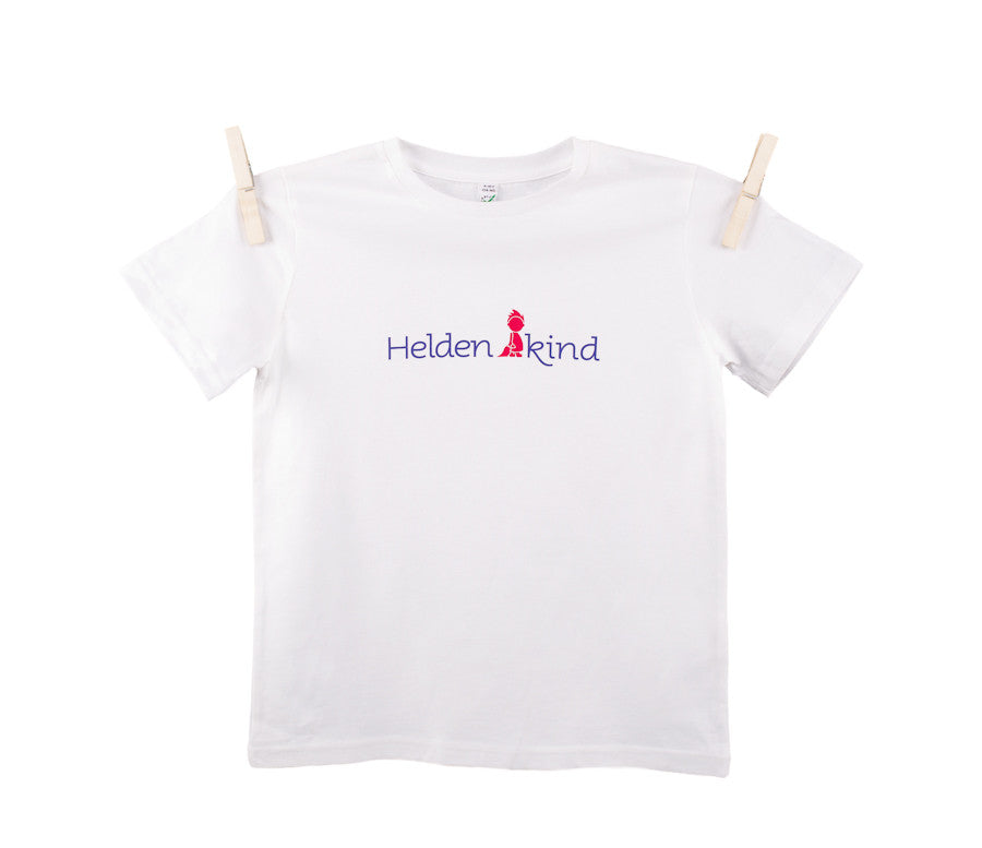 "Heldenkind" Kinder Shirt Kurzarm Weiß Bio-Baumwolle